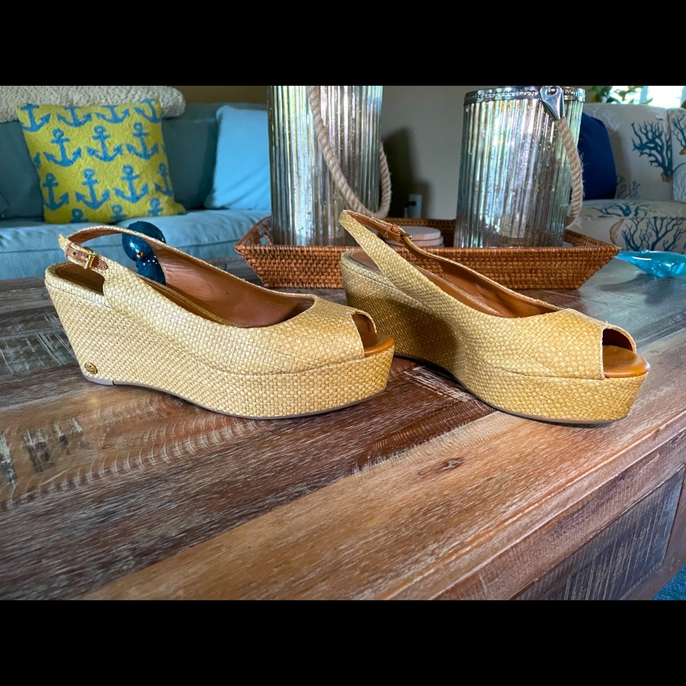 Strap back Peep toe Tory Burch Platform Wedge